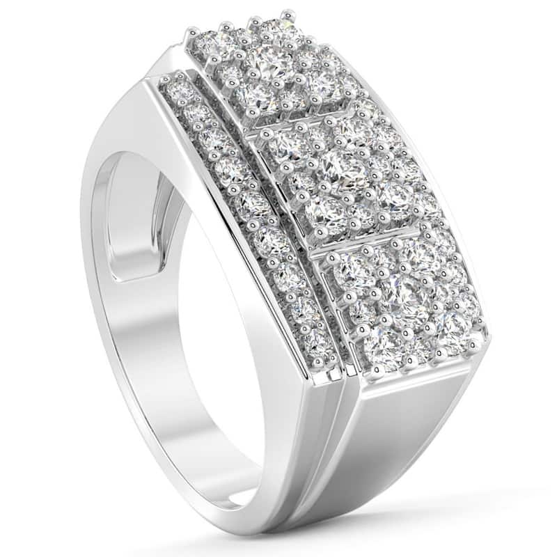 2Ct Men's Diamond Multi-Cluster Anniversary Ring White or Yellow Gold