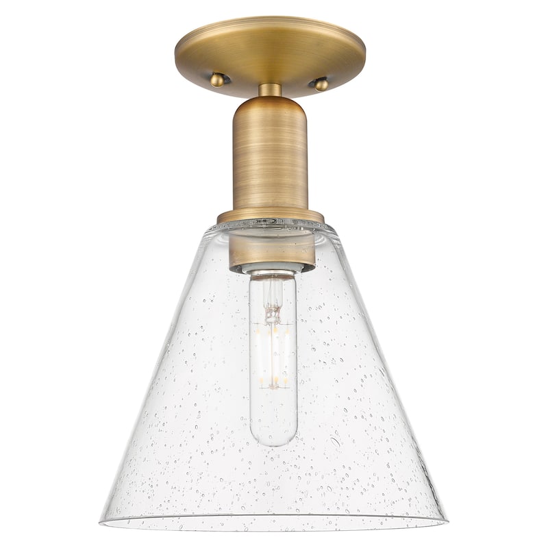 Innovations Lighting 716-1C-12-8 Berkshire Glass Semi-Flush Berkshire - Brushed Brass / Seedy