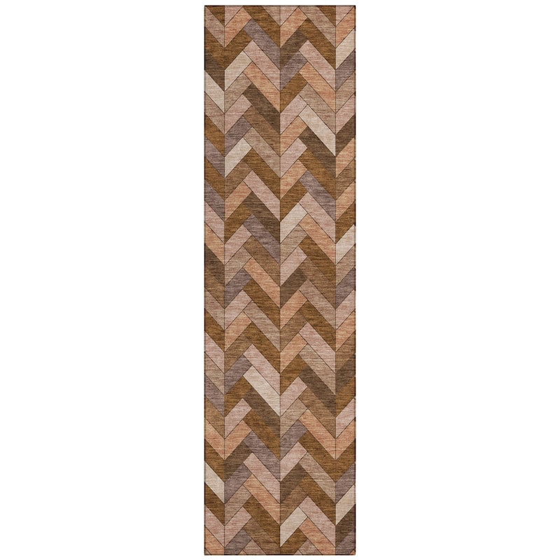 Machine Washable Indoor/ Outdoor Modern Chevron Chantille Rug