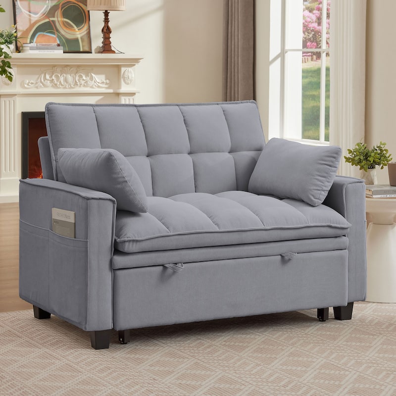 48.03" Pin Striped Fabric 3 in 1 Convertible 2 Seater Sleeper Sofa Bed