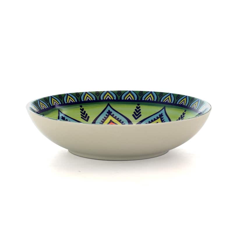 Intricate Floral Pattern Round Stoneware Dinnerware Set in Moss 16 Pieces