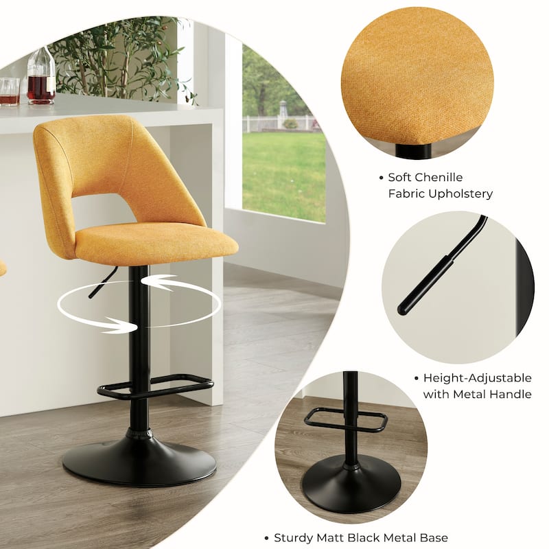 Roundhill Furniture Nuvia Contemporary Adjustable Barstool with Upholstered Swivel Seats, Set of 2