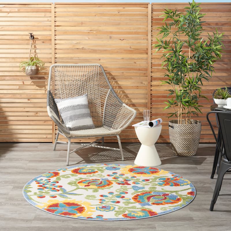Copper Grove Alyssum Multicolor Indoor/Outdoor Rug. - 7'10" Round - Multi/Ivory