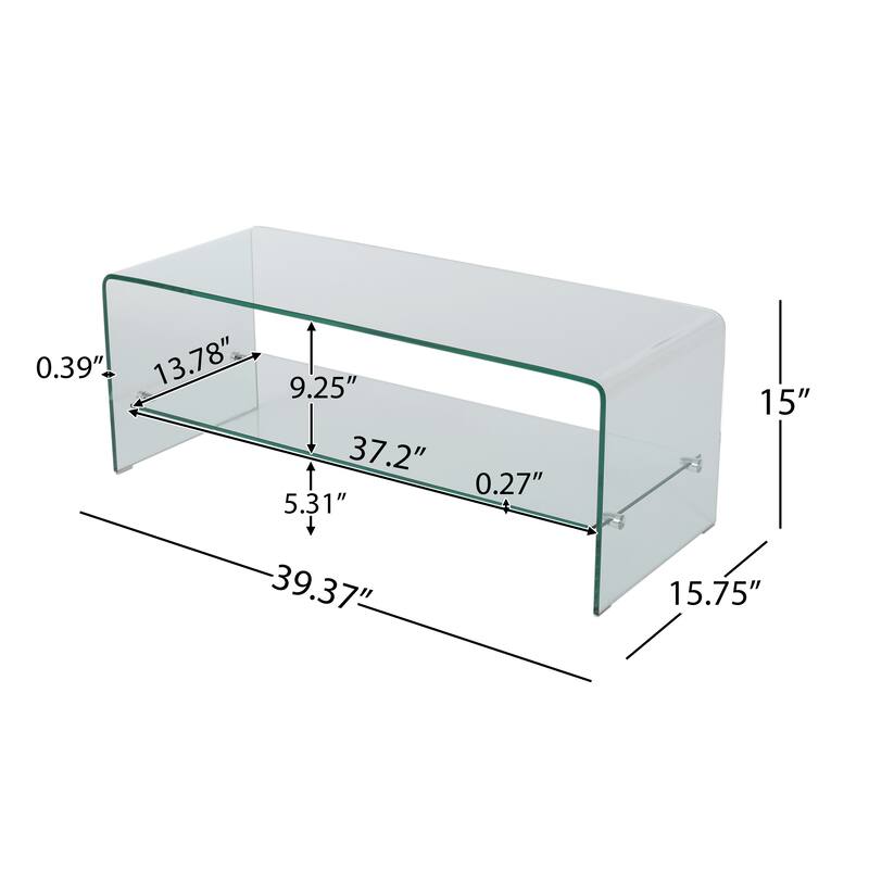 39.37" TV Stand with Open Back Design and Glass Shelf for TVs Up to 39"