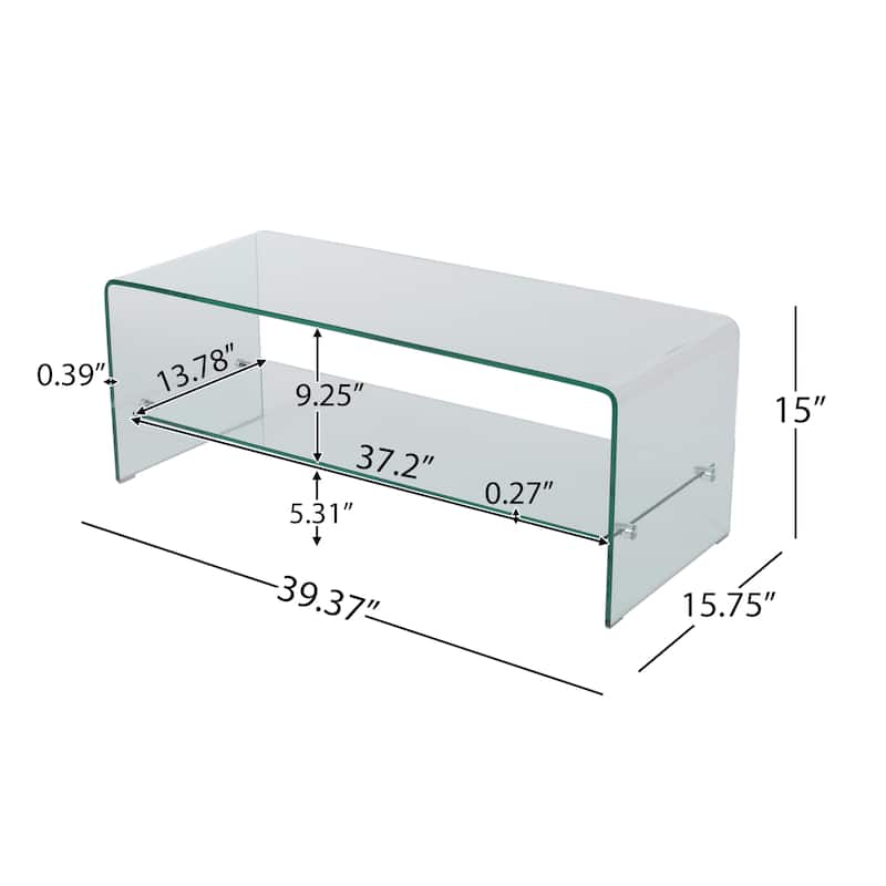 Clear 39.37" TV Stand with Open Back Design and Glass Shelf for TVs Up to 39"