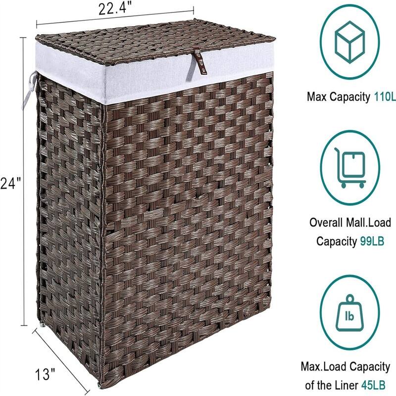 Laundry Hamper with Lid and Handles - 22.4"L x 13"W x 24"H