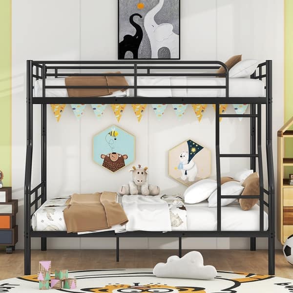 slide 2 of 33, Full XL Over Queen Bunk Bed, Save Space or Split Into 2 Beds, Black Black