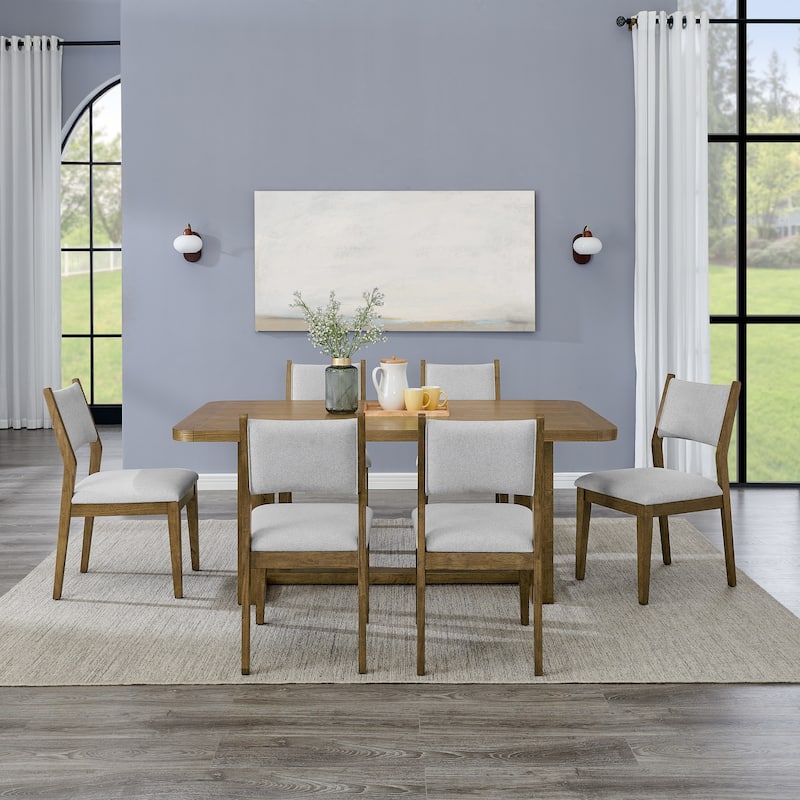 Roundhill Furniture Parker 7-Piece Dining Set, Light Oak