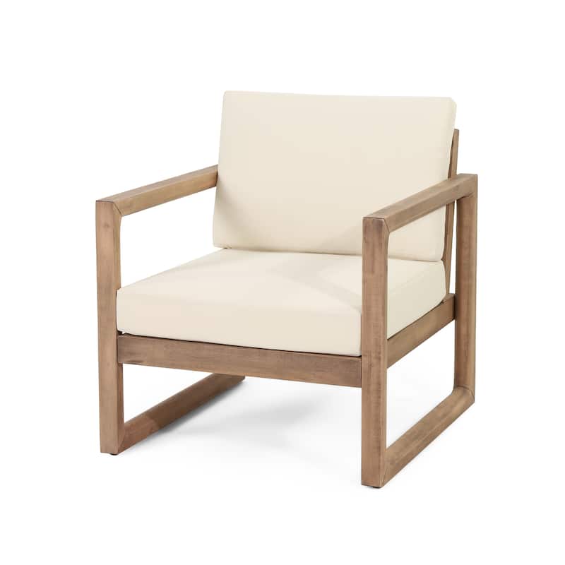 Roomfitters Set of 2 Outdoor Acacia Wood Club Chairs with Waterproof Cushions, Deep Seating for Patio or Porch, Brown+Beige