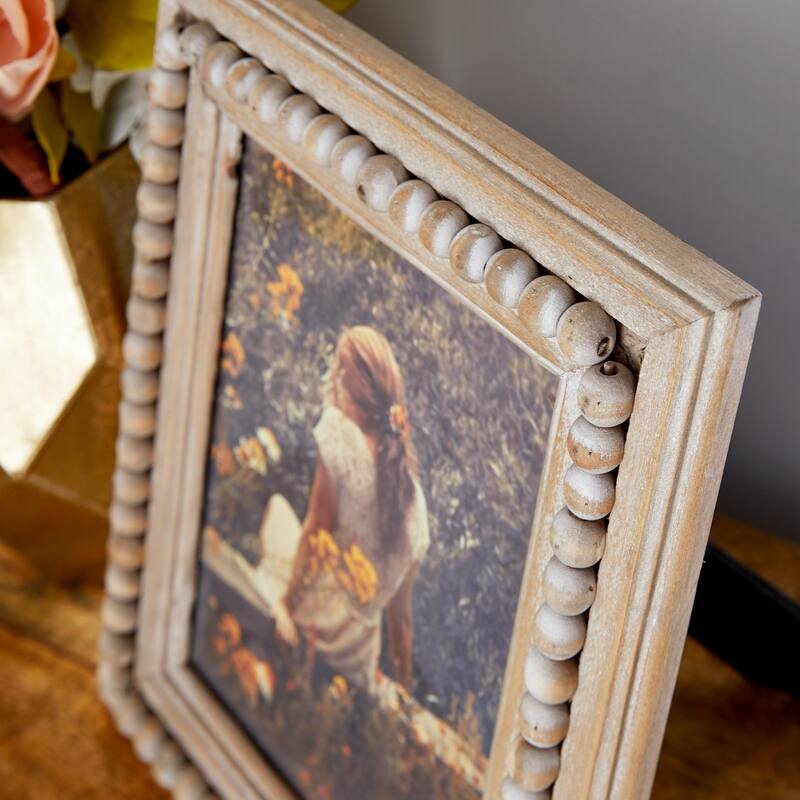 Wood Beaded 1 Slot Photo Frame - Light Brown - Roche River Decor