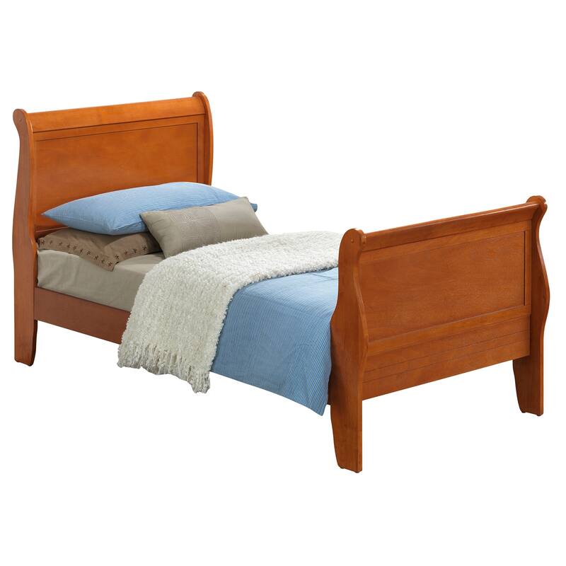 French Oak Sleigh Bed - Twin Bed Frame with Headboard & Footboard - Solid Wood