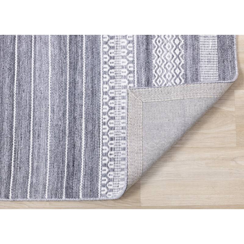 Grey Cream Recycled Striped Area Rug