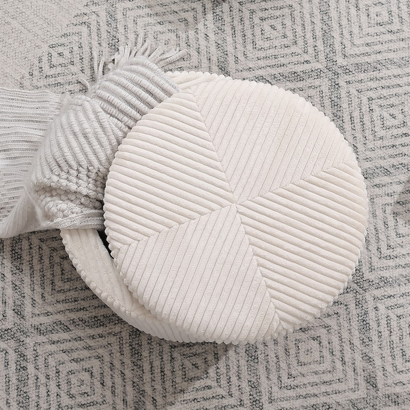 Adeco Round Velvet Storage Ottoman