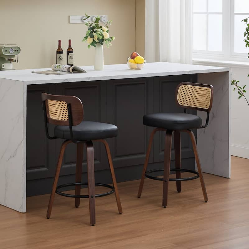 Upholstered Swivel Bar Stools Side Chairs Set of 2