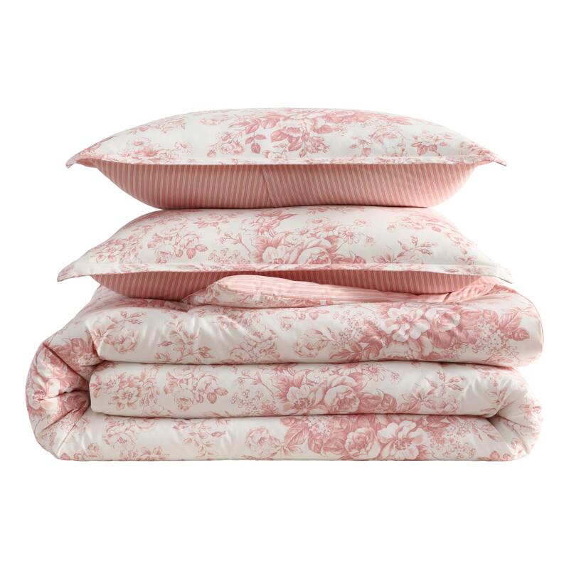 Laura Ashley Toile Delight Cotton Reversible Pink Comforter Set