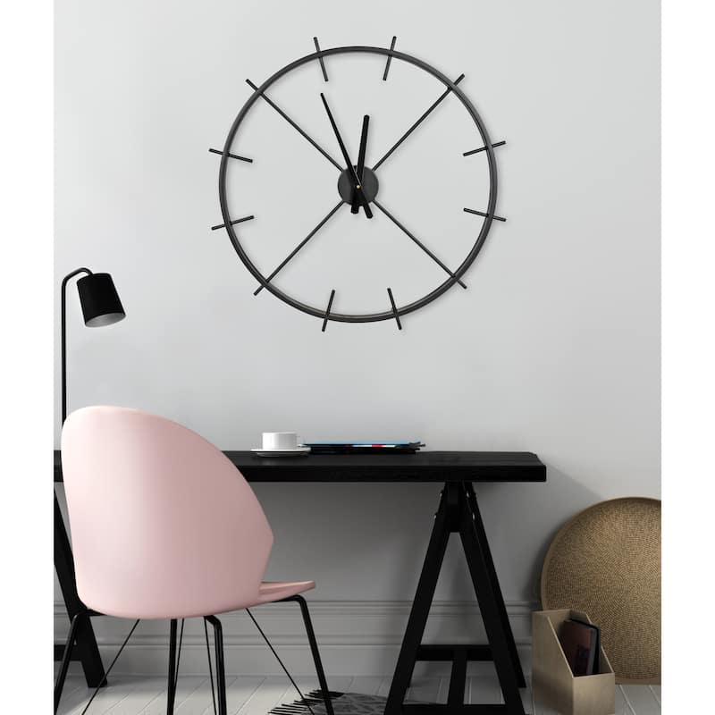Kate and Laurel Isaac Modern Metal Wall Clock, 26" Diameter, Black - 26" Diameter