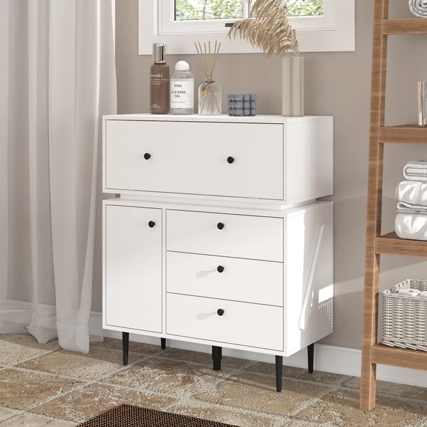 Bathroom Storage Cabinet with Drawers and Shelves Sideboard Dresser - White Bathroom Storage Cabinet with Drawers and Shelves Sideboard Dresser - White