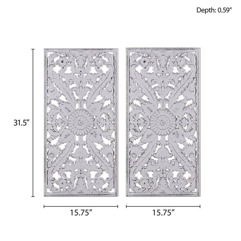 Madison Park Botanical Panel Distressed Carved Wood Wall Decor (Set of ...