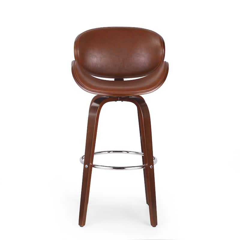 Ostweer Furniture 30" Mid-Century Modern Upholstered Swivel Barstool - Walnut