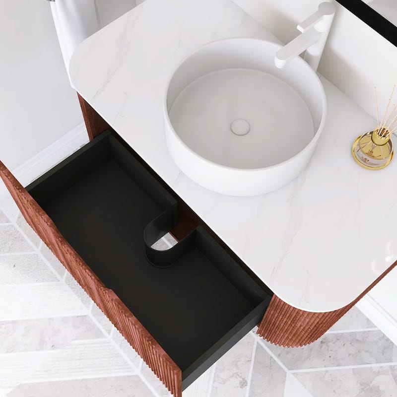 Wall-Mounted Bathroom Vanity with White Round Ceramic Sink