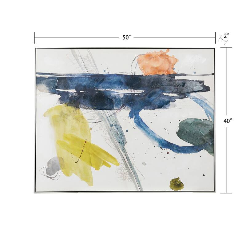 Abstraction - Printed and Hand Embellished Abstract Canvas - Silver, Black Frame