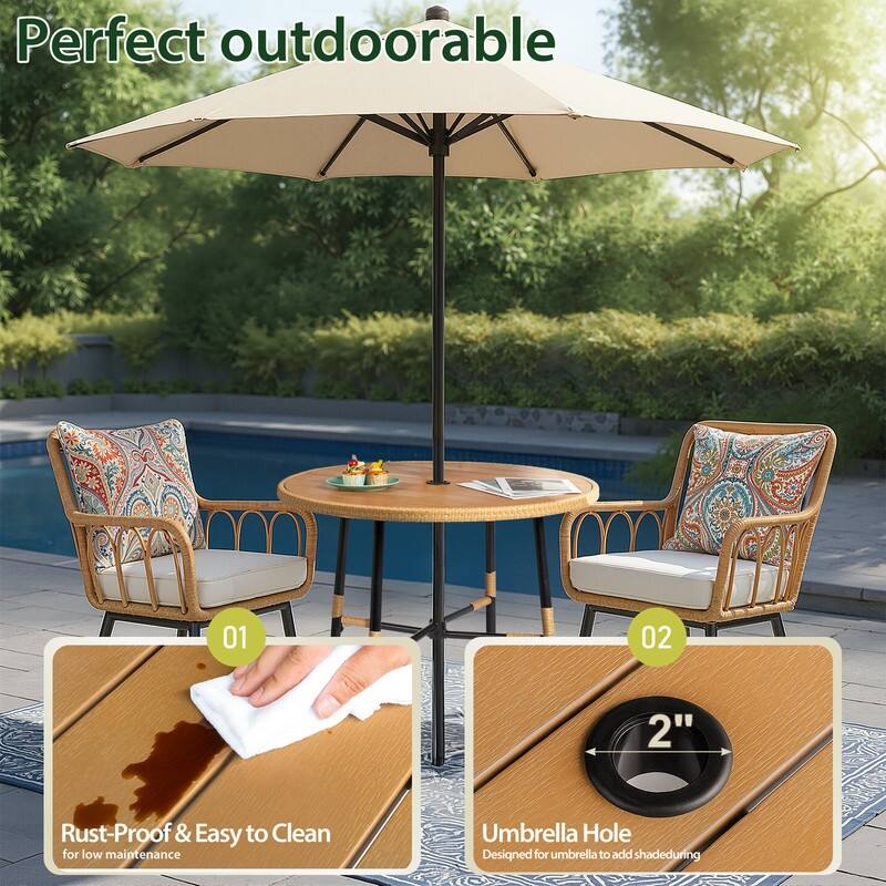 Modern Outdoor 5-Piece Wicker Dining Set with Thick Cushions & Umbrella Hole