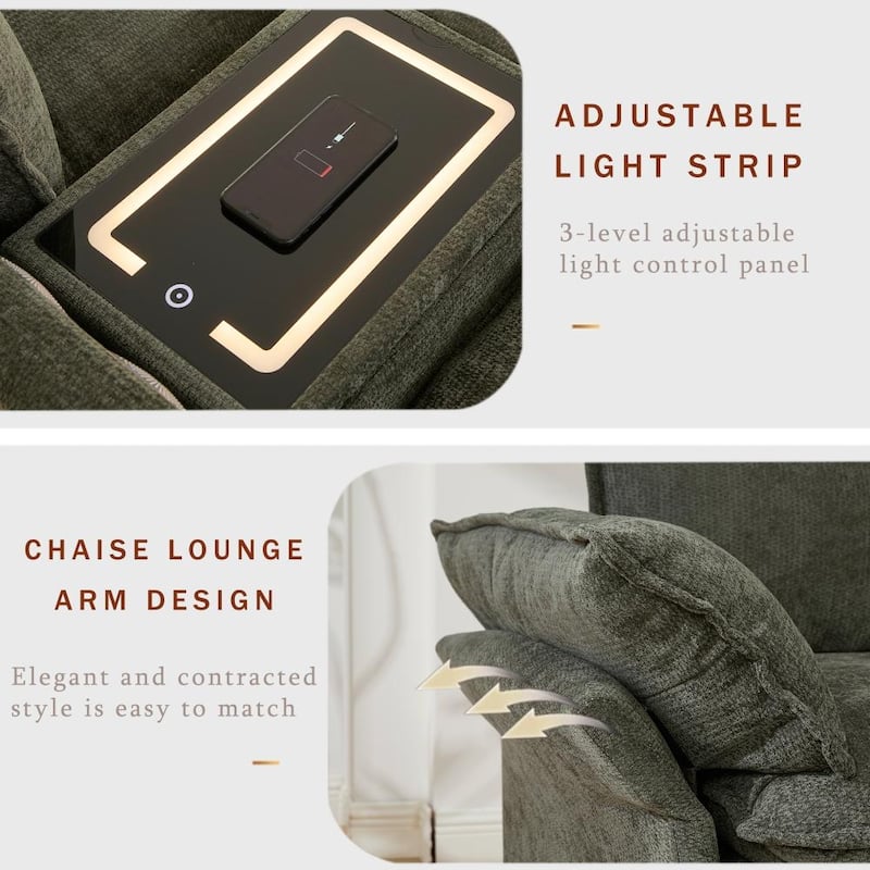 Modern Modular Sectional Sofa with Storage Console and Wireless Charging, Ottomans