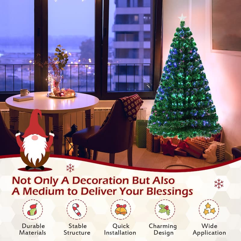 Gymax 6Ft Pre-lit Optical Fiber Christmas Tree w/ Colorful LED Lights - See Details