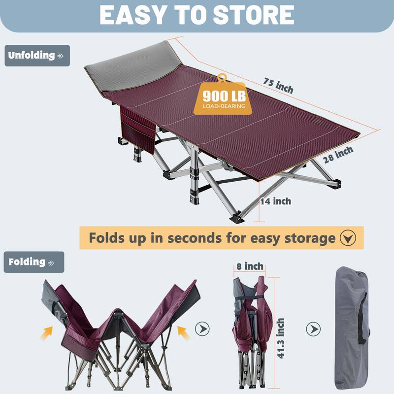 DoCred Folding Camping Cot W/Mat for Adults, Travel Bed with Carry Bag