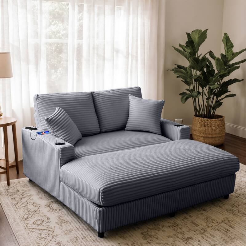 GDFStudio - Polyester 50.9" Loveseat Chaise with Cup Holders