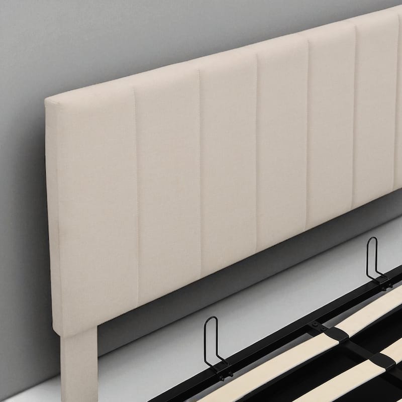 Full/Queen Upholstered Platform Bed with Hydraulic Lift Storage and Linen Headboard, No Box Spring Needed