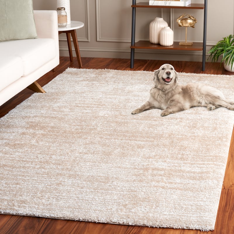 SAFAVIEH Tahoe Shag Yaprak Abstract 1.2-inch Thick Rug - 9' x 12' - Ivory/Gold - Rectangle
