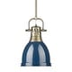 preview thumbnail 1 of 2, Golden Lighting 3604-S AB Duncan 9" Wide Mini Pendant Aged Brass / Matte Navy