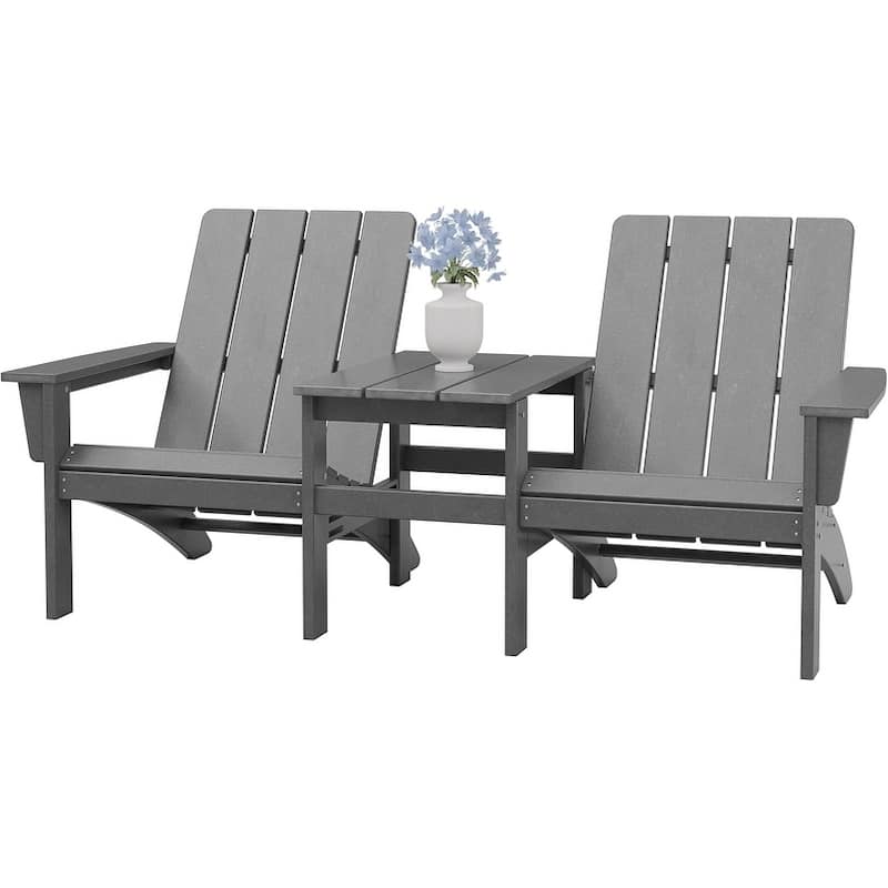 Outdoor Beach Ottoman, Sectional Adirondack Chairs Two Seat with Table - 2-in-1 - Dark Grey