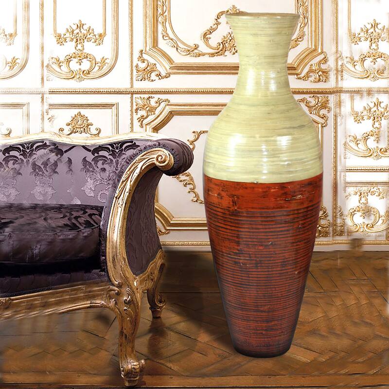 43-Inch-Tall Vase, Majestic Impressive Vase, Magnificent Rich Large Floor Vase, Tall Flower Holder. Red and Natural Color
