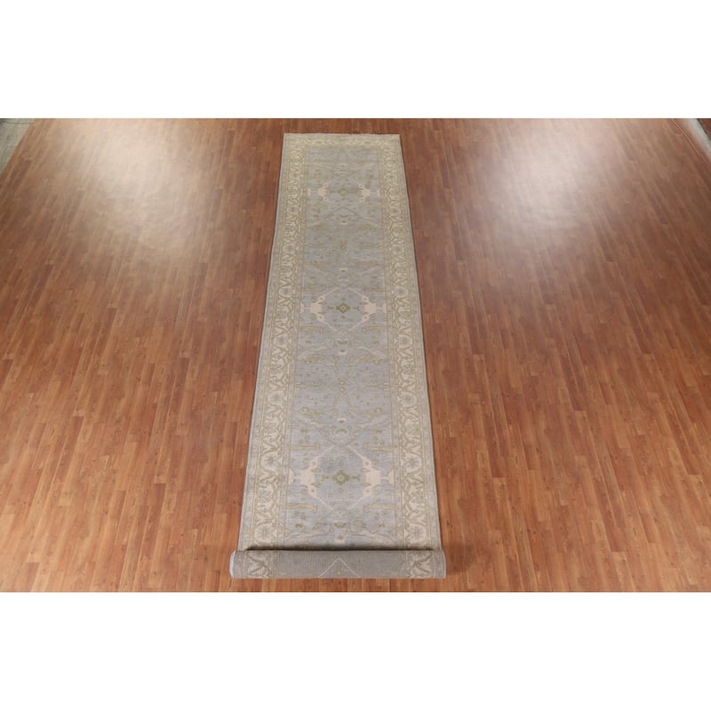 Blue All-Over Oushak Oriental Runner Rug Handmade Wool Carpet - 4'1" x 19'3"