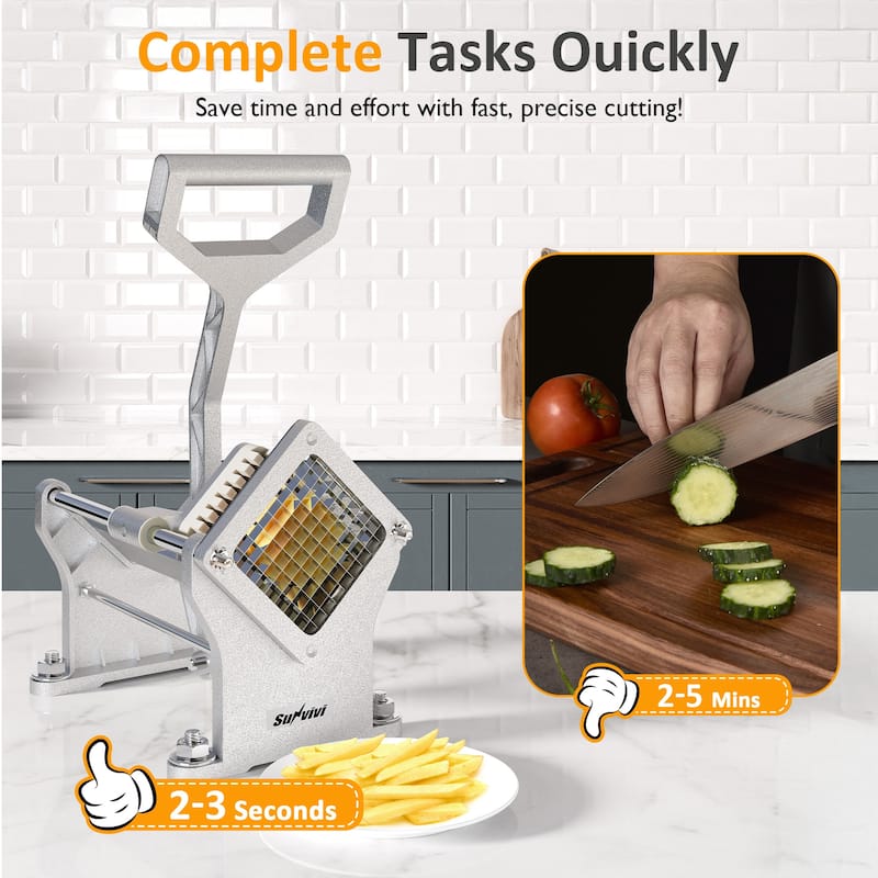 French Fry Cutter with 1/2 Inch and 3/8 Inch Blades, 6-wedge Slicer, Stainless Steel