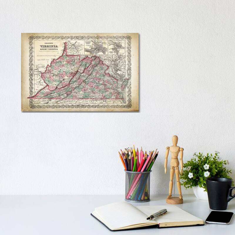 iCanvas "West Virginia Map" by PatentPrintStore Canvas Print - 8x12x0.75