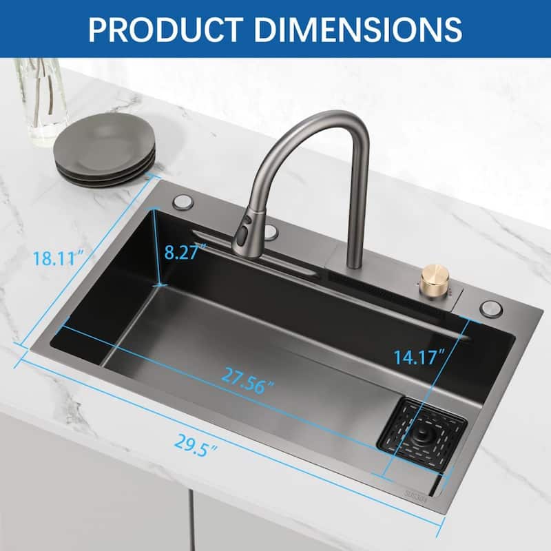 Lordear 29.5" Versatile Workstation Drop-In Stainless Steel Kitchen Sink 16 Gauge Single Bowl - 29.5"x18"