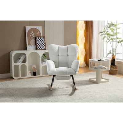 Teddy Fabric Rocking Chair With Adjustable Footrest