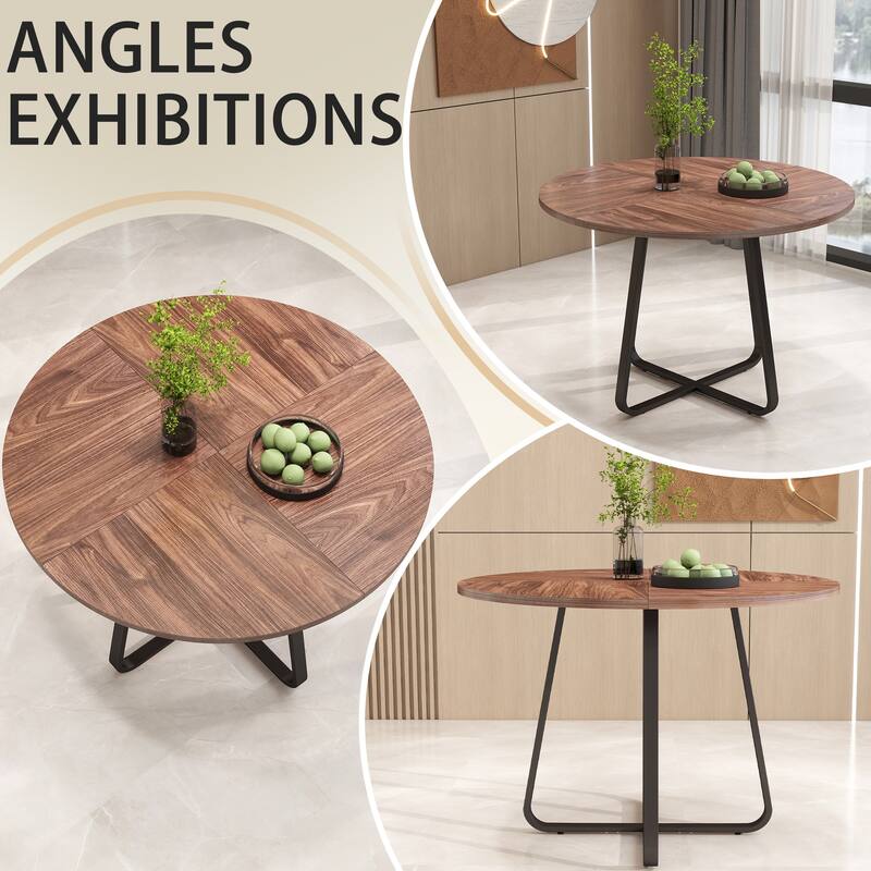 43.3" Round Dining Table for 4-6 People, MDF Wood Tabletop with Metal Legs, Modern Kitchen Table with X-Shaped Base