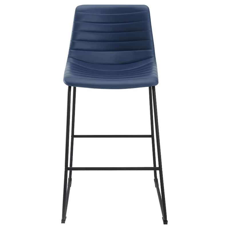 Zuno Bar Height Chair Set of 2, Blue Faux Leather, Black Metal 30 Inch