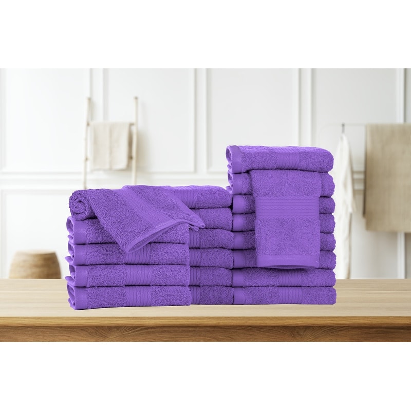Pure Cotton 600GSM Face Cloths 12X12 Inch by Ample Decor - 20 Pcs - Purple
