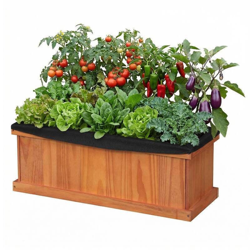 Gymax Wood Raised Garden Bed w/ Drainage Holes & Liner for Growing