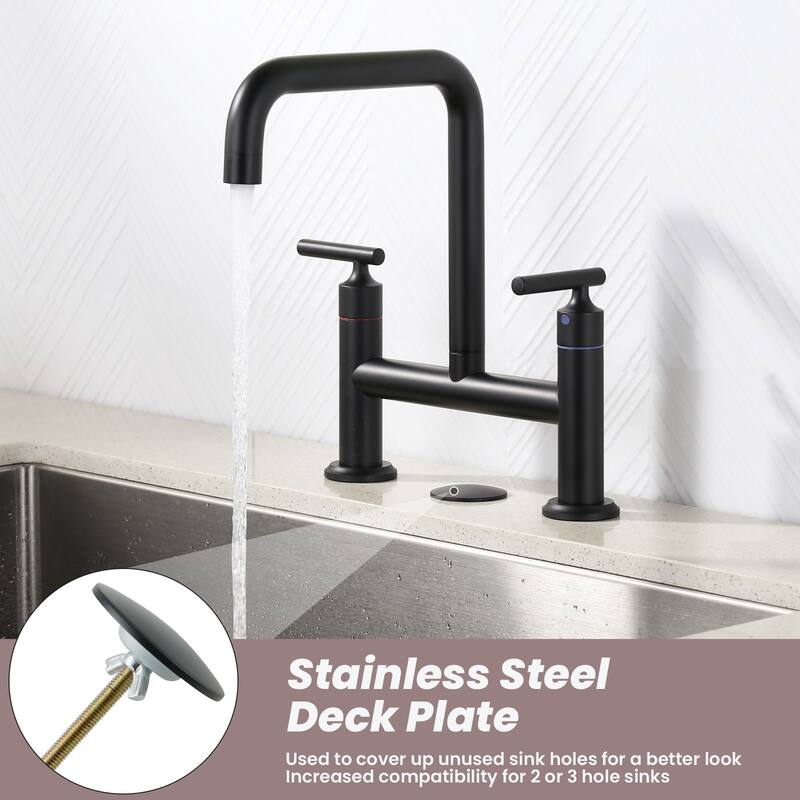 WOWOW Double Handle Bridge Faucet with Kitchen Sink Hole Cover