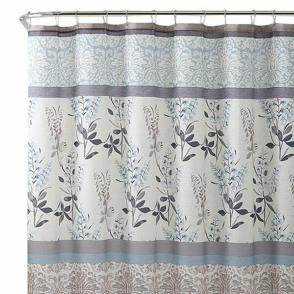 VCNY Home Decorative Fabric Shower Curtain Floral Wildflowers Watercolor Sketch Rein Aqua Green Lavender Purple White 72 x 72 inch