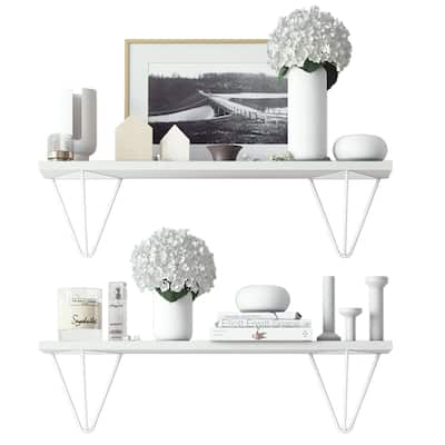 Wallniture Colmar 24" Living Room Wall Shelves with White Brackets, White, Set of 2