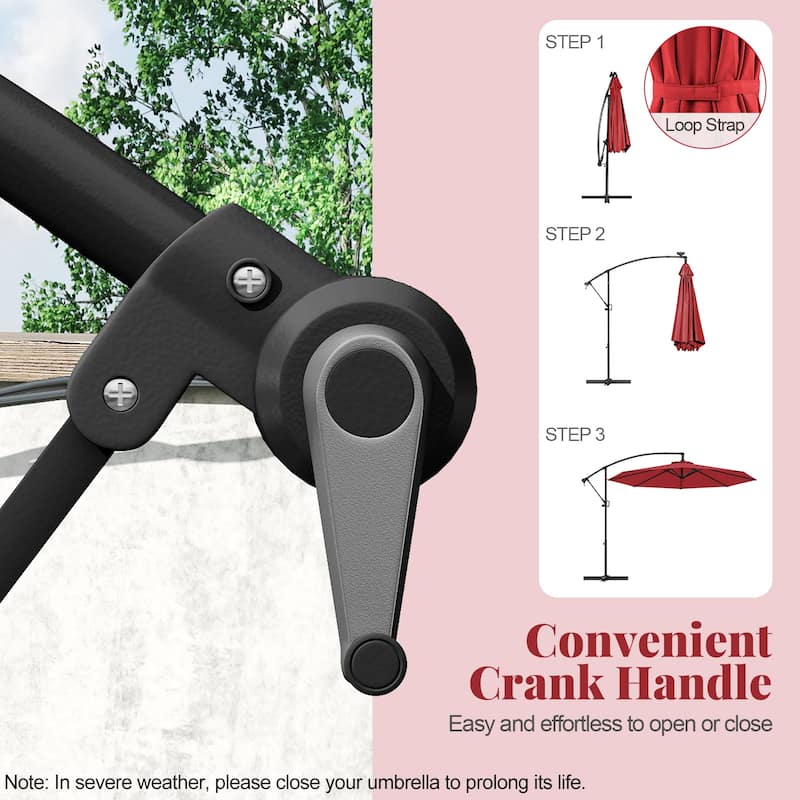 Gymax 10 FT Patio Offset Umbrella w/ X-shaped Base Infinite Tile &