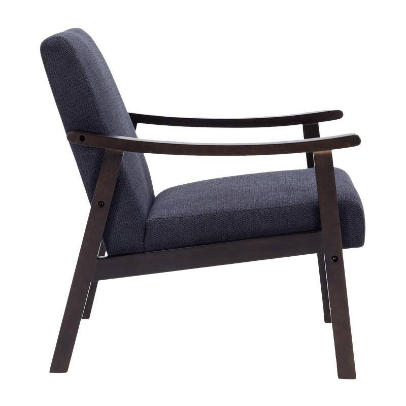 Medieval-inspired modern armchair with high back upholstered chair, solid wood legs