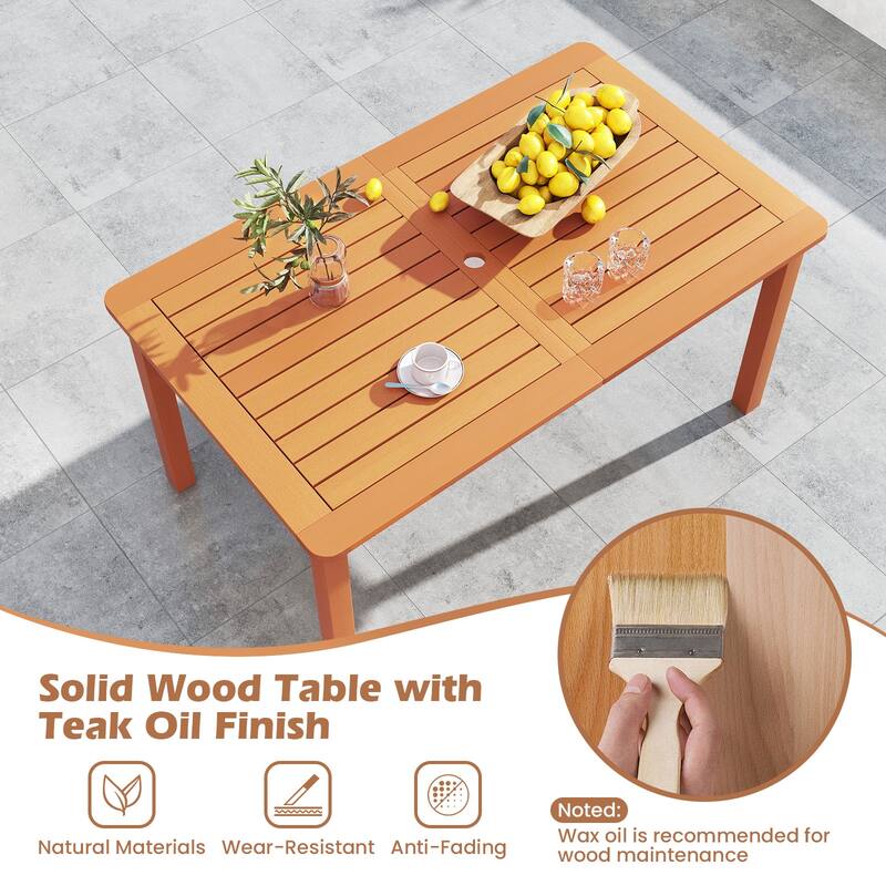 7-Piece Outdoor Dining Set with Wooden Rectangular Table and 6 Chairs for Patio Deck or Garden - 60” x 35.5” x 29”